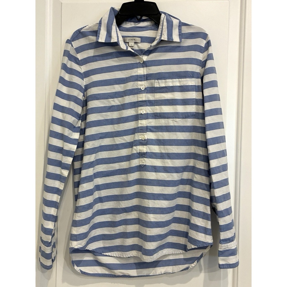 J.Crew Womens Striped Popover Shirt Size 0 Blue White Old Money Nautical Preppy